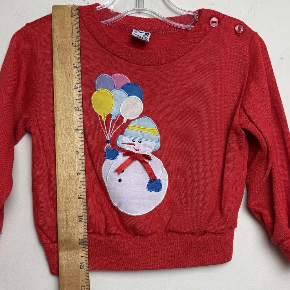 Vintage 90s Red Baby Pullover Snowman Primary Balloons Sweatshirt 18 Months